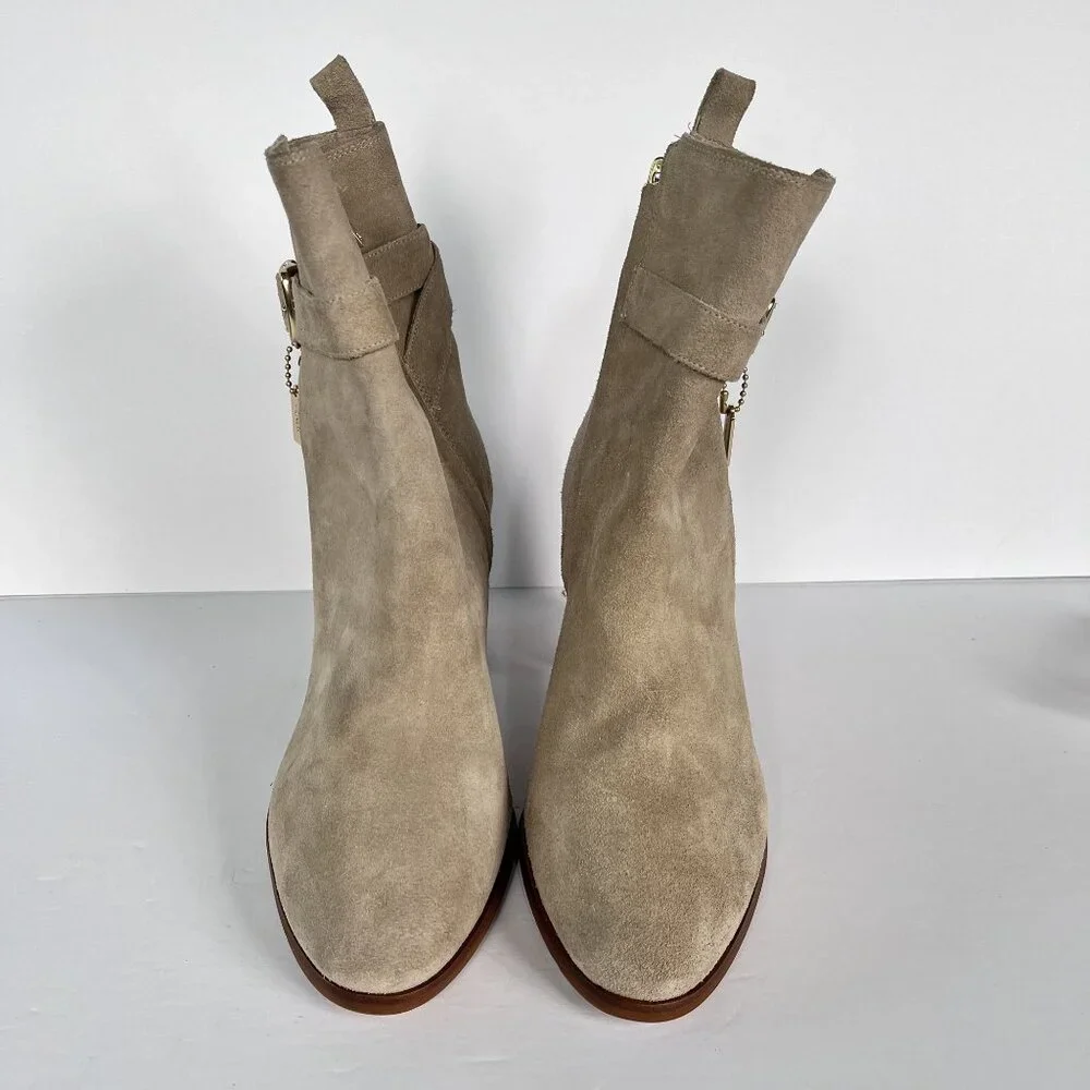 NEW Coach Olivia bootie Suede Block Stacked Heel Tan Zip Ankle Charm 10 - Picture 11 of 12